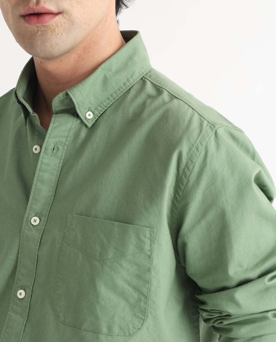 Rare Rabbit Men's Auxfo Green Cotton Plain Regular Fit Full Sleeve Button-Down Collar Shirt