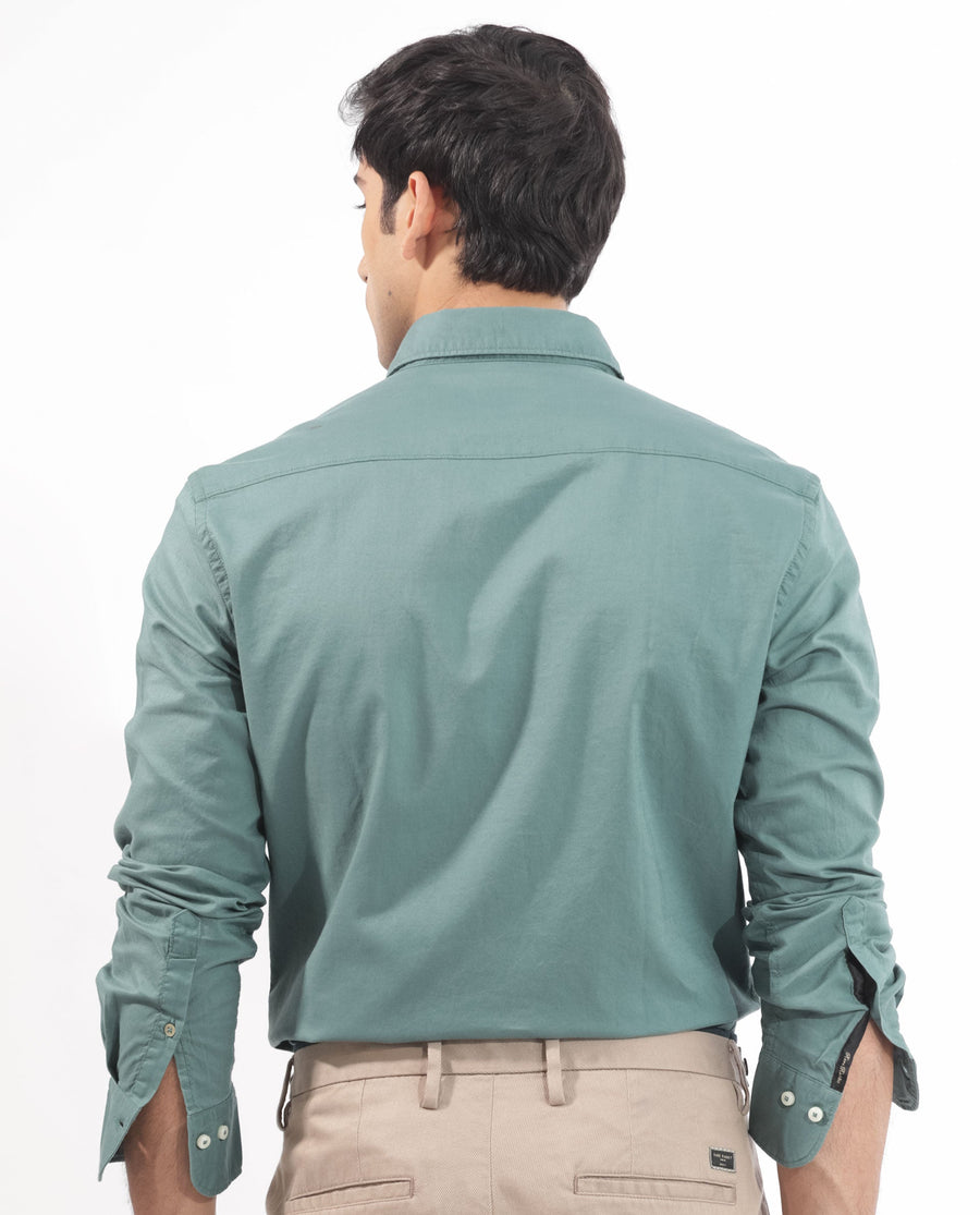 Rare Rabbit Men's Auxfo Light Petrol Cotton Plain Regular Fit Full Sleeve Button-Down Collar Shirt