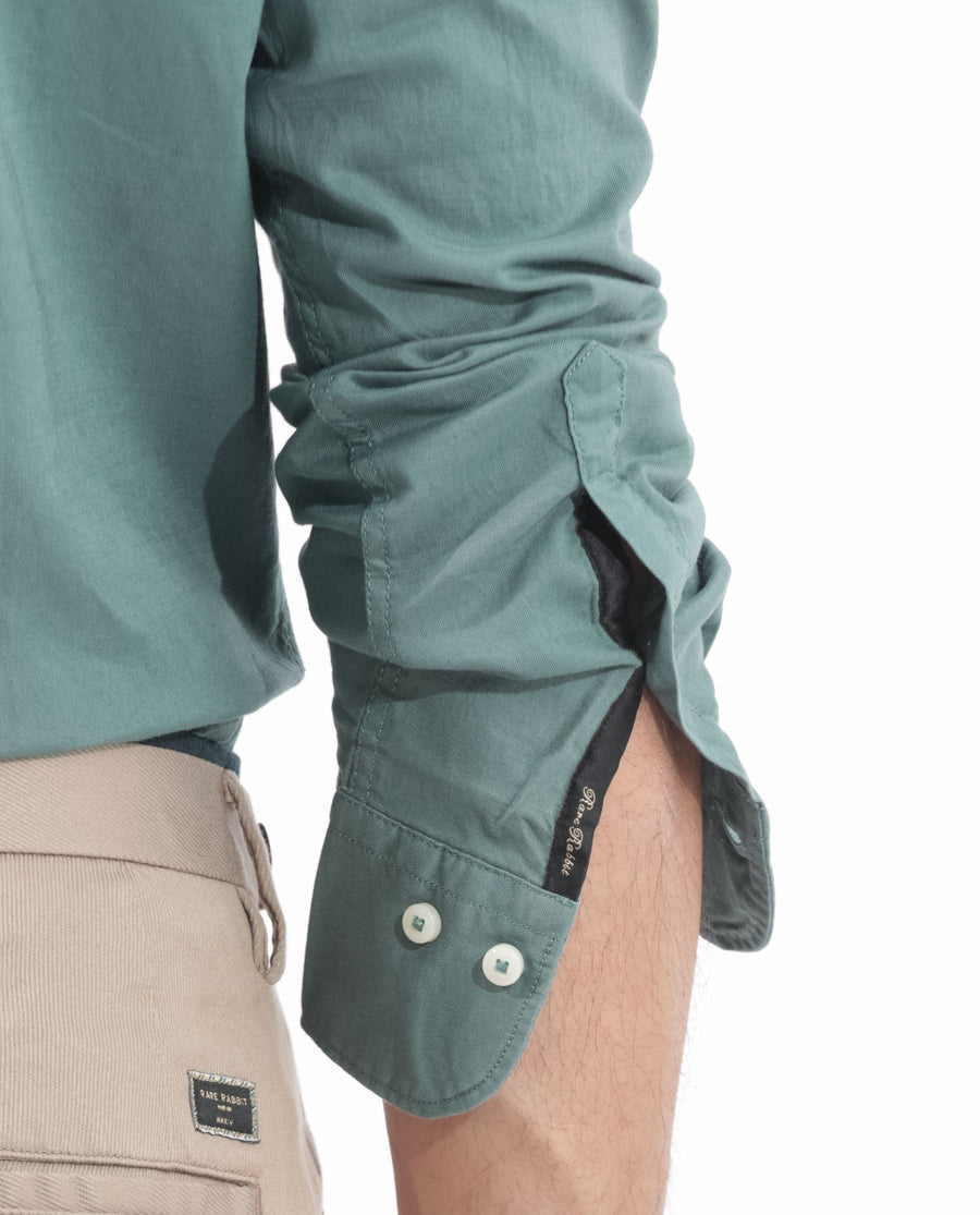Rare Rabbit Men's Auxfo Light Petrol Cotton Plain Regular Fit Full Sleeve Button-Down Collar Shirt