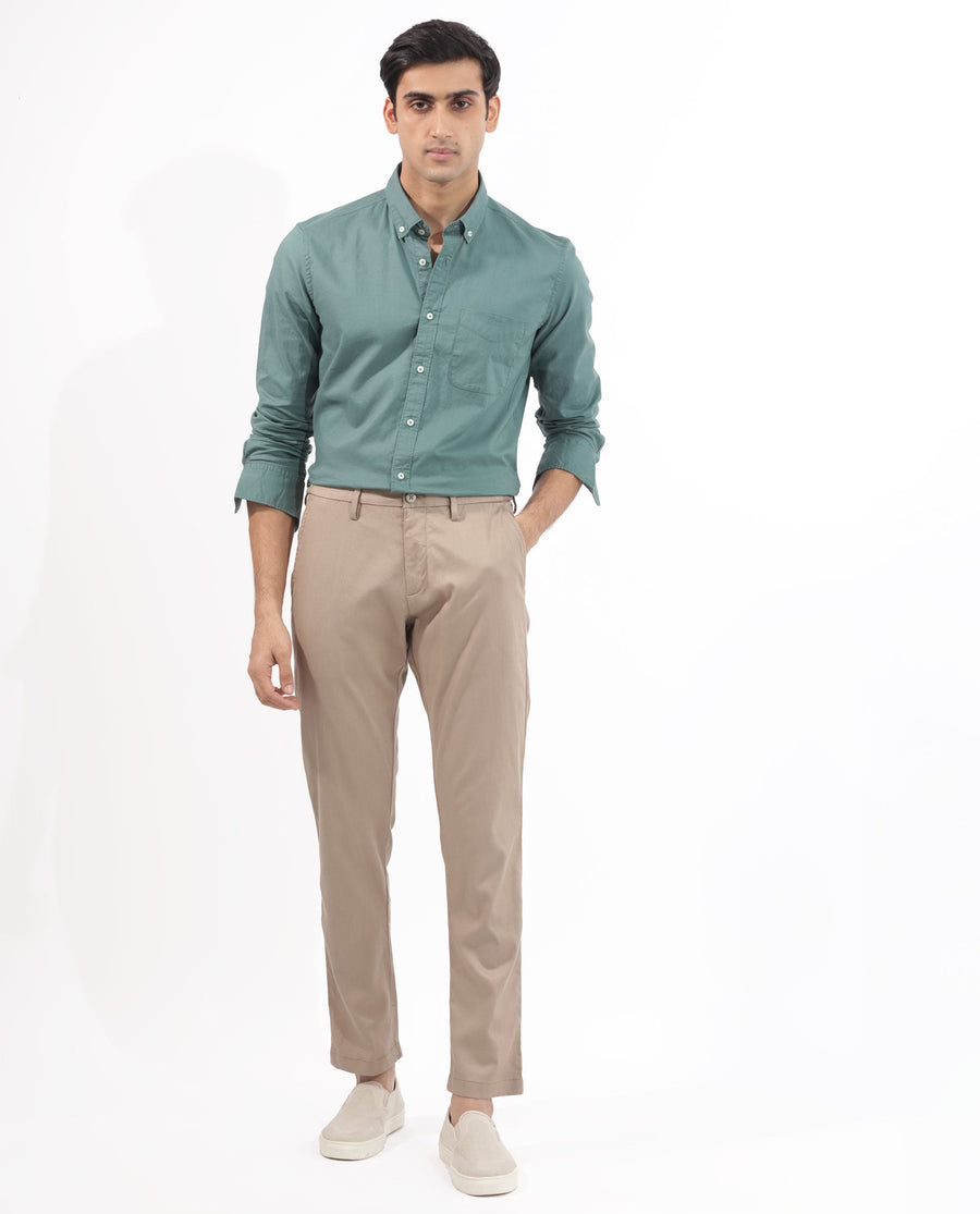 Rare Rabbit Men's Auxfo Light Petrol Cotton Plain Regular Fit Full Sleeve Button-Down Collar Shirt