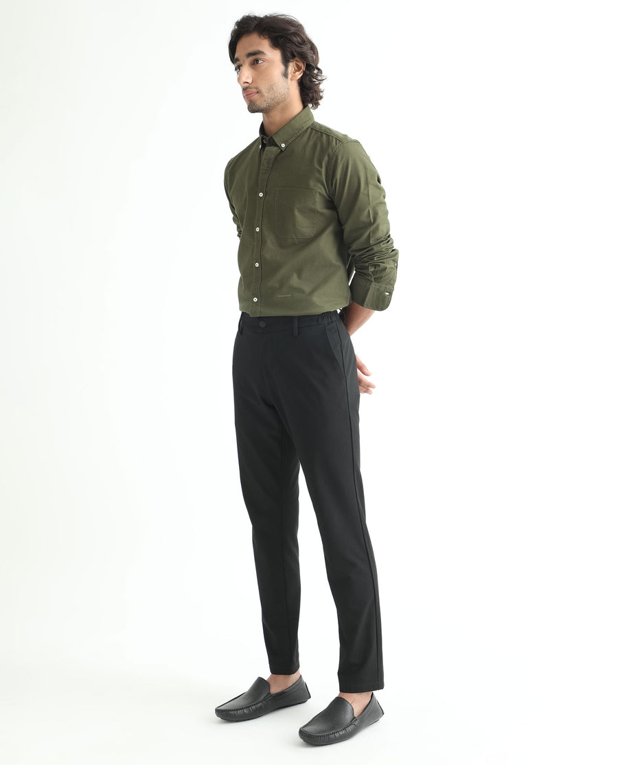 Rare Rabbit Men's Auxfo Olive Cotton Plain Regular Fit Full Sleeve Button-Down Collar Shirt