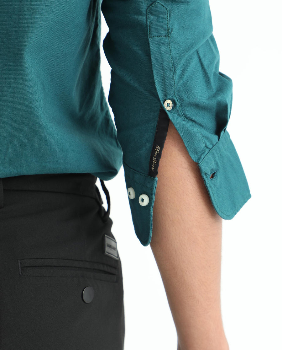 Rare Rabbit Men's Auxfo Petrol Cotton Plain Regular Fit Full Sleeve Button-Down Collar Shirt