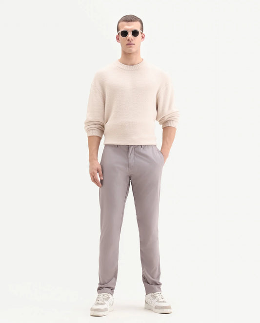 Rare Rabbit Men's Aux Light Purple Polyester Plain Regular Fit Trouser
