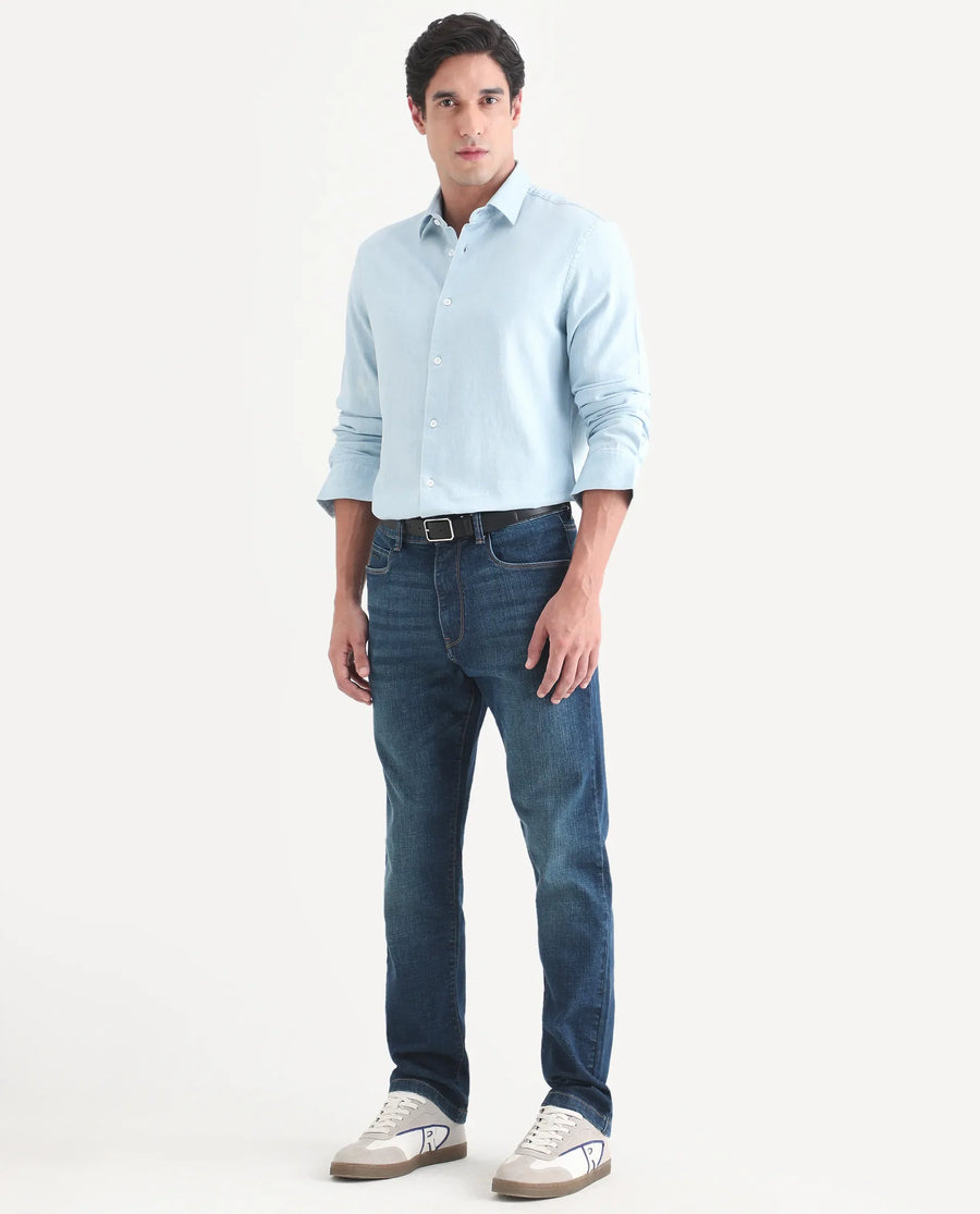Rare Rabbit Men's Axel M Blue Cotton Blend Morris Regular Fit Plain Jeans