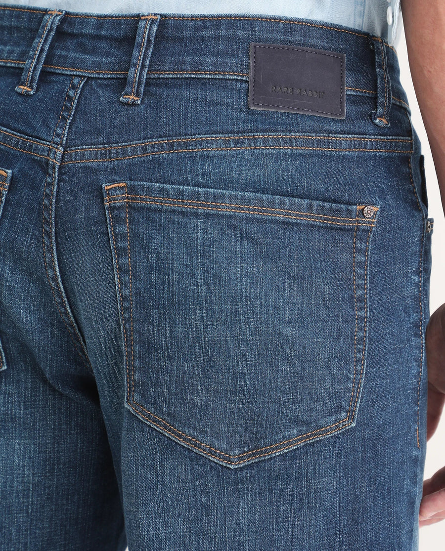 Rare Rabbit Men's Axel M Blue Cotton Blend Morris Regular Fit Plain Jeans