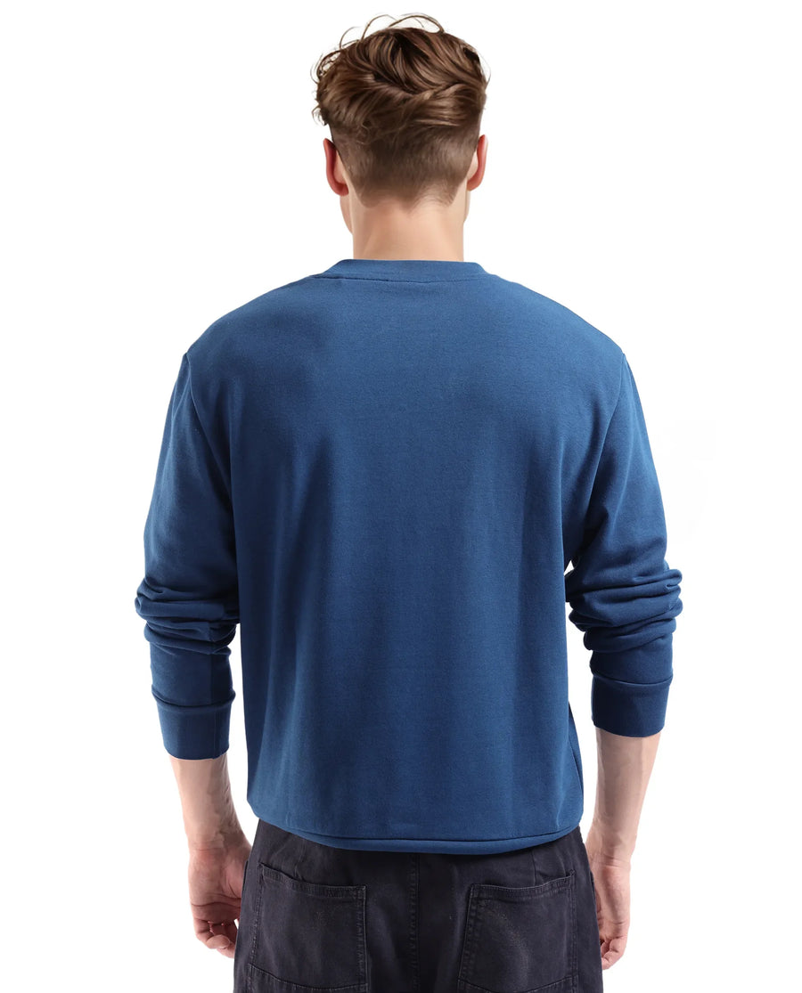 Rare Rabbit Men's Axton Dark Blue Cotton Graphic Print Regular Fit Full Sleeve Crew Neck Sweatshirt