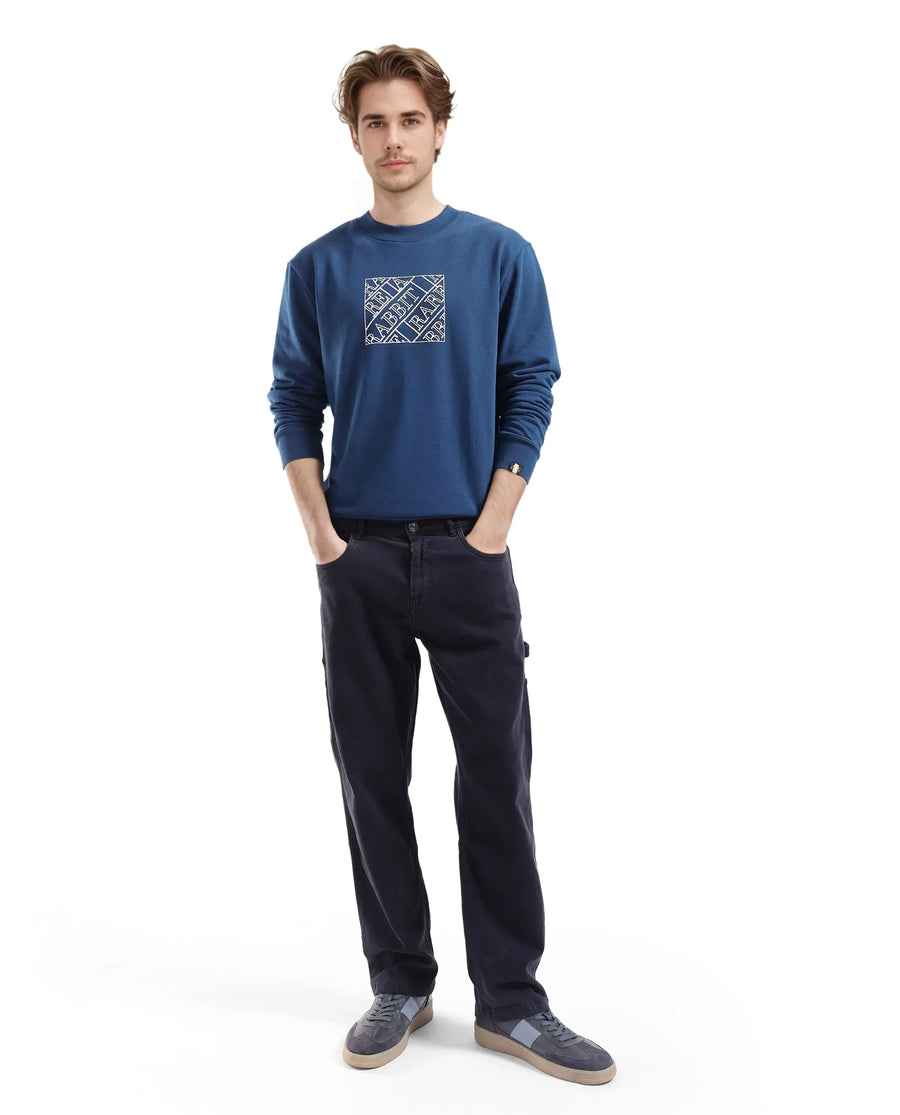 Rare Rabbit Men's Axton Dark Blue Cotton Graphic Print Regular Fit Full Sleeve Crew Neck Sweatshirt