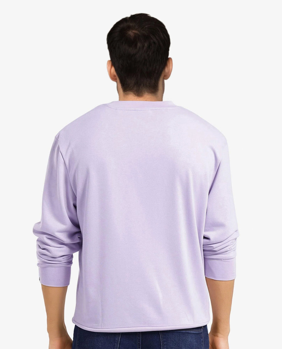 Rare Rabbit Men's Axton Pastel Purple Cotton Graphic Print Regular Fit Full Sleeve Crew Neck Sweatshirt