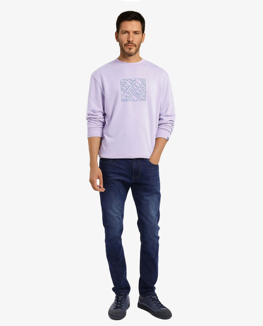 Rare Rabbit Men's Axton Pastel Purple Cotton Graphic Print Regular Fit Full Sleeve Crew Neck Sweatshirt