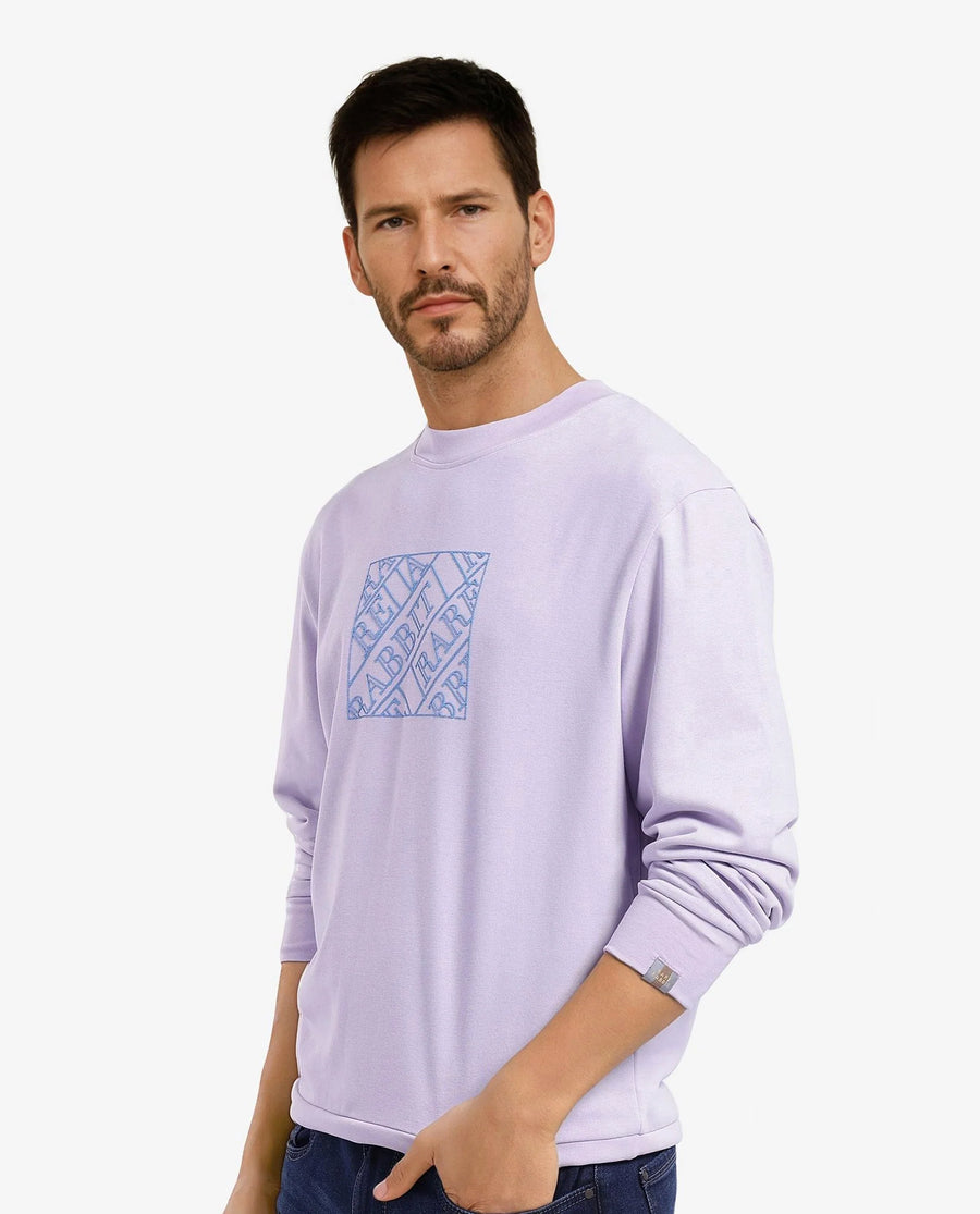 Rare Rabbit Men's Axton Pastel Purple Cotton Graphic Print Regular Fit Full Sleeve Crew Neck Sweatshirt