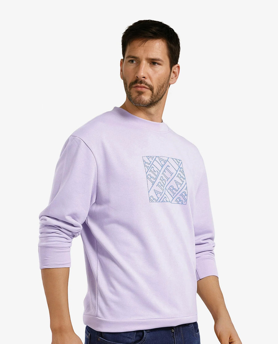Rare Rabbit Men's Axton Pastel Purple Cotton Graphic Print Regular Fit Full Sleeve Crew Neck Sweatshirt