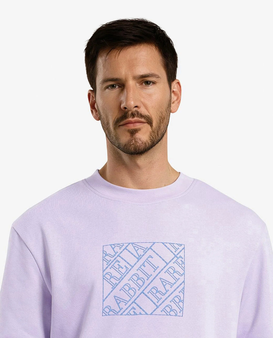 Rare Rabbit Men's Axton Pastel Purple Cotton Graphic Print Regular Fit Full Sleeve Crew Neck Sweatshirt