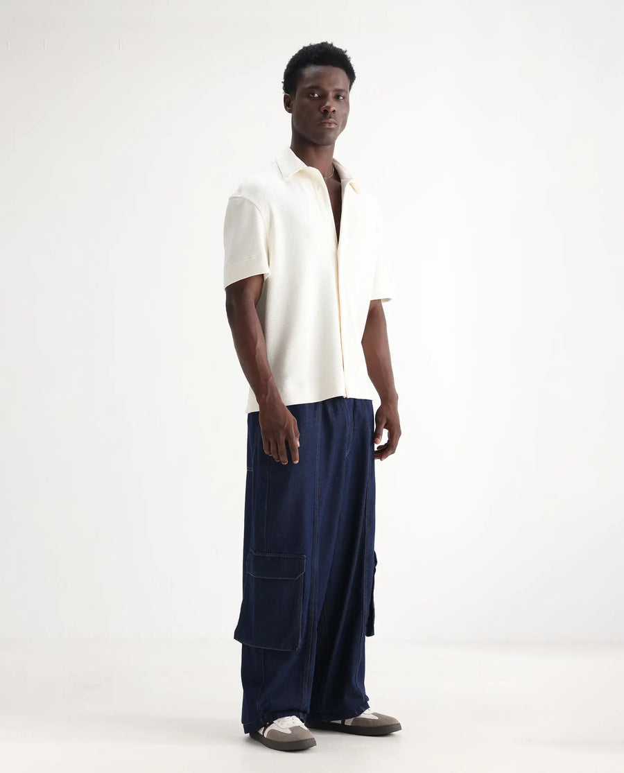 Rare Rabbit Men's Azort Blue Cotton Plain Baggy Fit Jeans