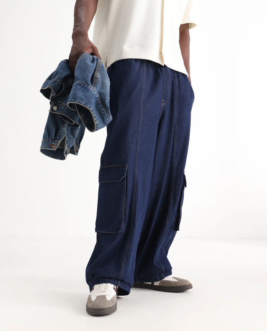 Rare Rabbit Men's Azort Blue Cotton Plain Baggy Fit Jeans