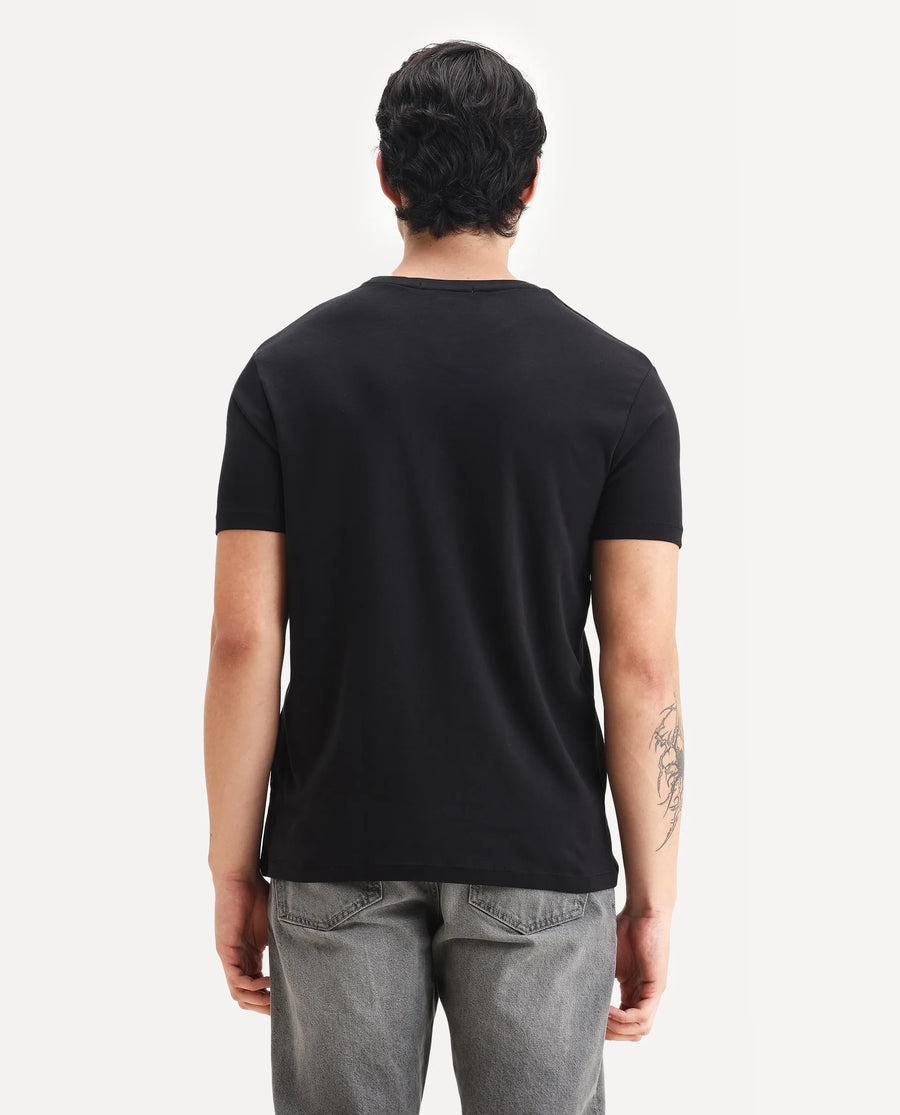 Rare Rabbit Men's Azul Black Cotton Plain Slim Fit Half Sleeve Crew Neck T-Shirt
