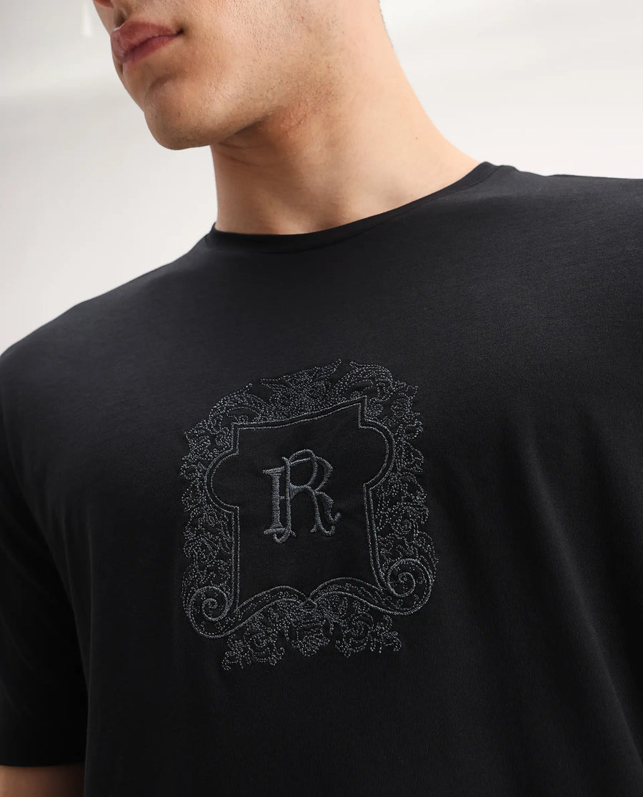 Rare Rabbit Men's Azzo Black Cotton Blend Graphic Print Regular Fit Half Sleeve Crew Neck T-Shirt