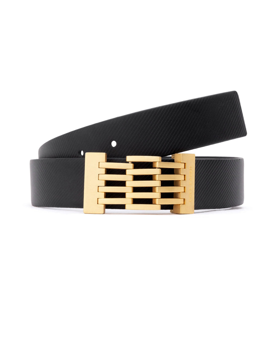 Rare Rabbit Men's Ribs Black Belt Leather
