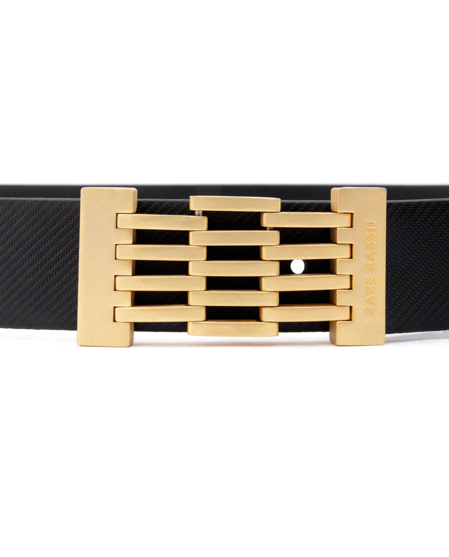 Rare Rabbit Men's Ribs Black Belt Leather