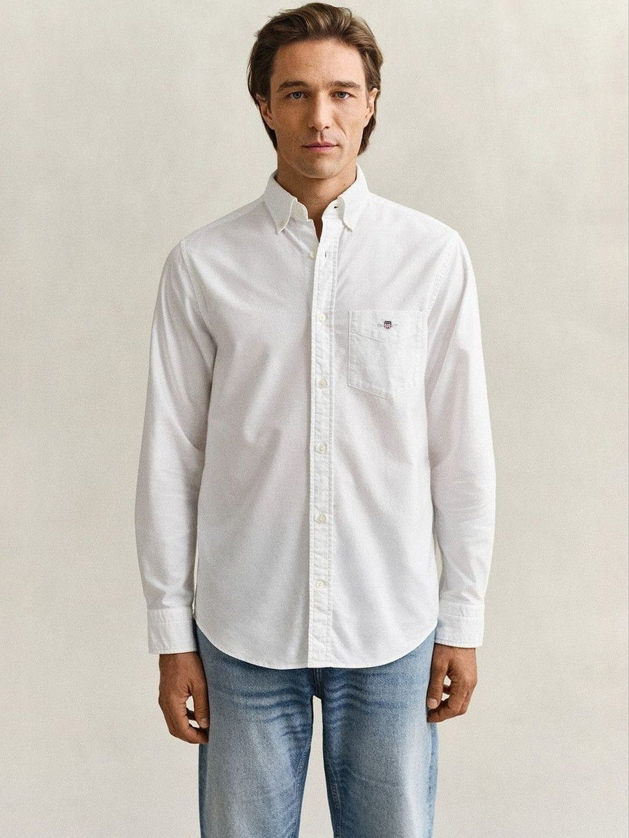 Gant Men White Solid Regular Fit Classic Oxford Shirt