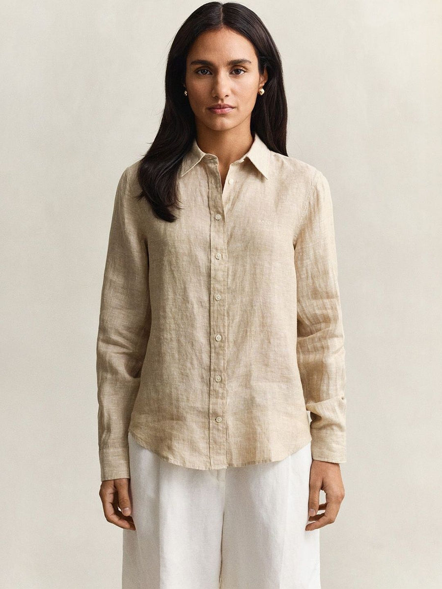 Gant Women Beige Solid Regular Fit Pure Linen Shirt