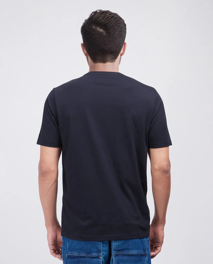 Rare Rabbit Men's Bac Dark Navy Cotton Blend Graphic Print Regular Fit Half Sleeve Crew Neck T-Shirt