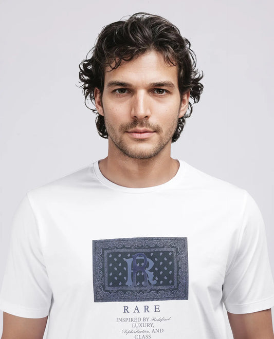 Rare Rabbit Men's Bac White Cotton Blend Graphic Print Regular Fit Half Sleeve Crew Neck T-Shirt