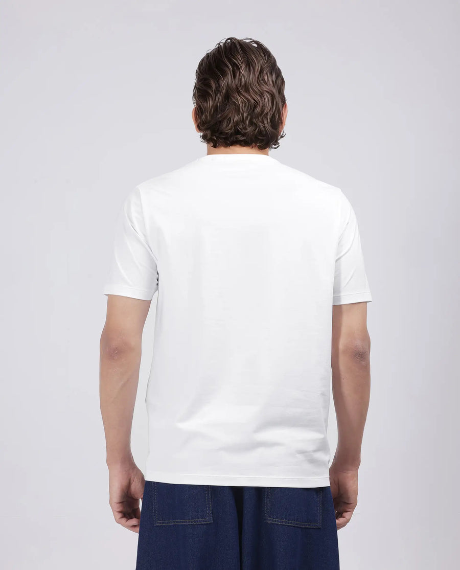 Rare Rabbit Men's Bac White Cotton Blend Graphic Print Regular Fit Half Sleeve Crew Neck T-Shirt