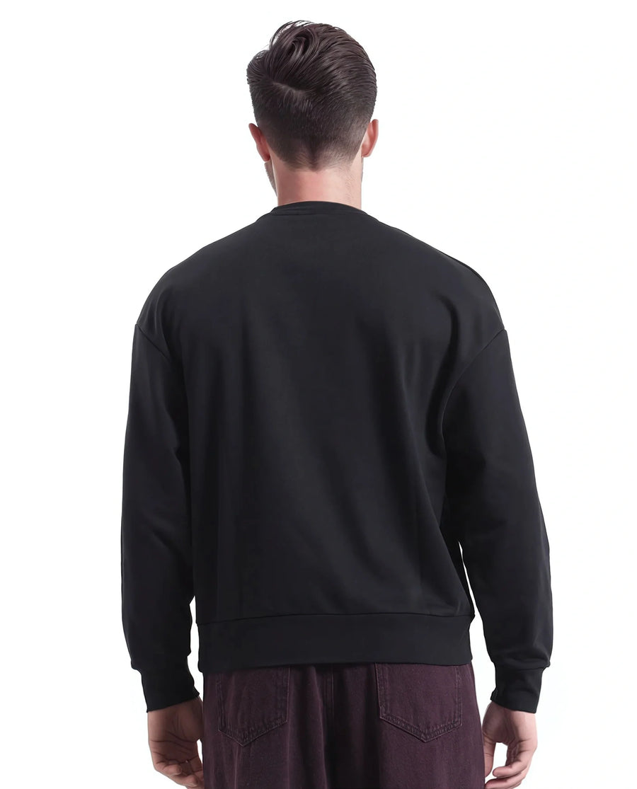Rare Rabbit Men's Bade Black Cotton Abstract Print Boxy Fit Full Sleeve Crew Neck Sweatshirt