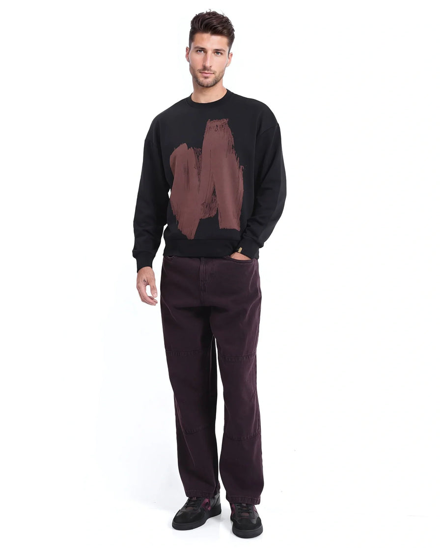 Rare Rabbit Men's Bade Black Cotton Abstract Print Boxy Fit Full Sleeve Crew Neck Sweatshirt