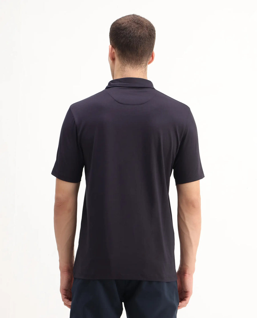 Rare Rabbit Men's Badger-2 Dark Purple Cotton Plain Regular Fit Half Sleeve Polo