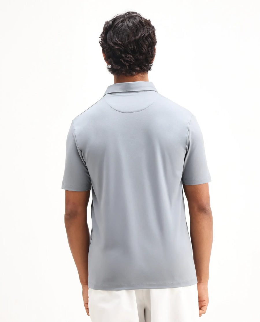 Rare Rabbit Men's Badger-2 Dusky Blue Cotton Plain Regular Fit Half Sleeve Polo