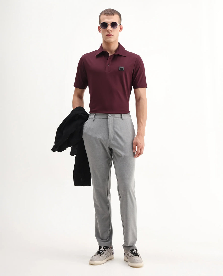 Rare Rabbit Men's Badger-A25 Dark Maroon Cotton Blend Plain Regular Fit Half Sleeve Plain Polo