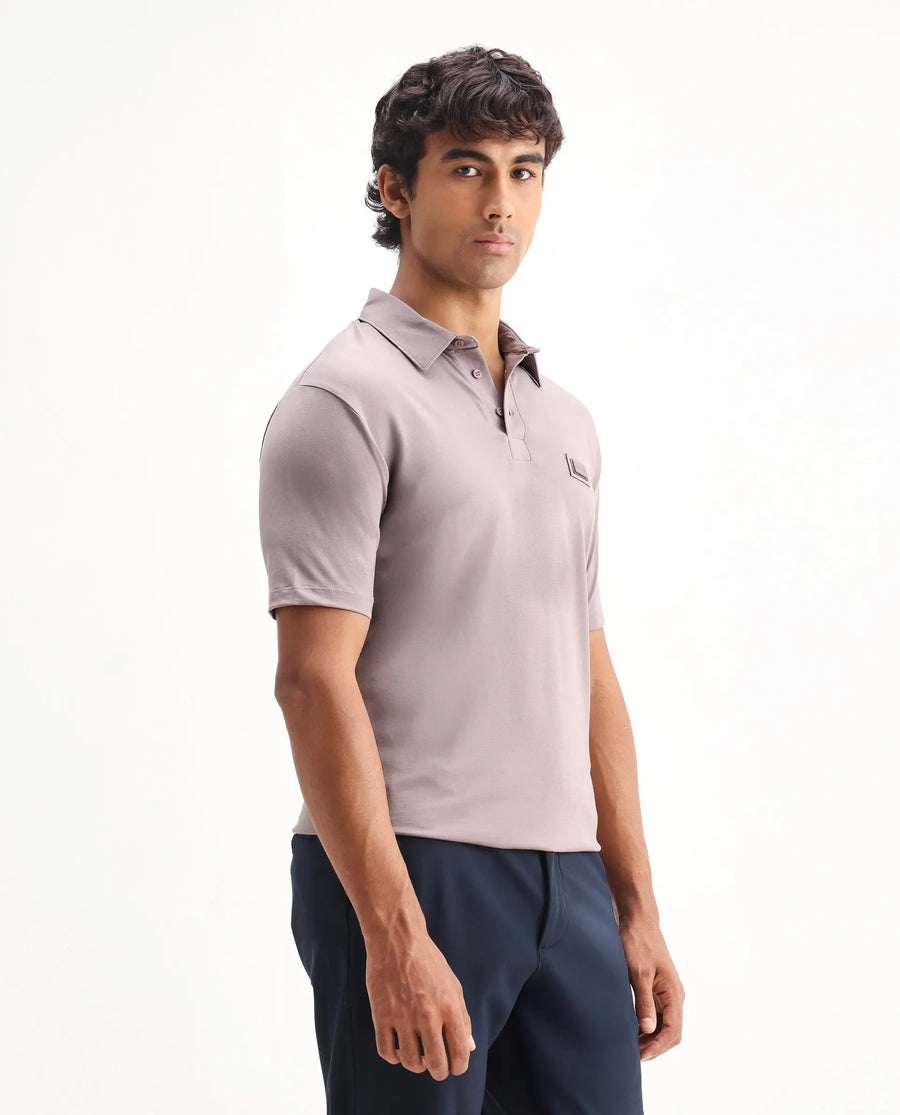 Rare Rabbit Men's Badger-2 Dusky Pink Cotton Plain Regular Fit Half Sleeve Polo