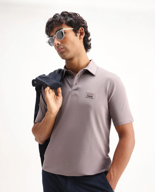 Rare Rabbit Men's Badger-2 Dusky Pink Cotton Plain Regular Fit Half Sleeve Polo