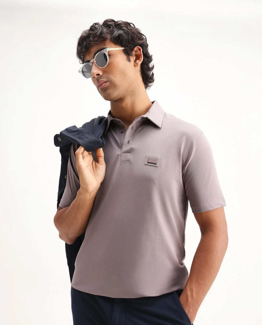 Rare Rabbit Men's Badger-2 Dusky Pink Cotton Plain Regular Fit Half Sleeve Polo