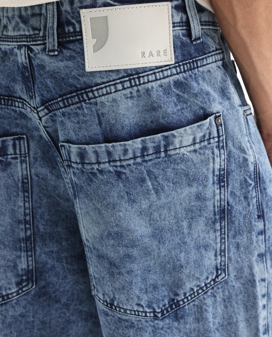 Rare Rabbit Men's Baey Blue Cotton Plain Baggy Fit Jeans