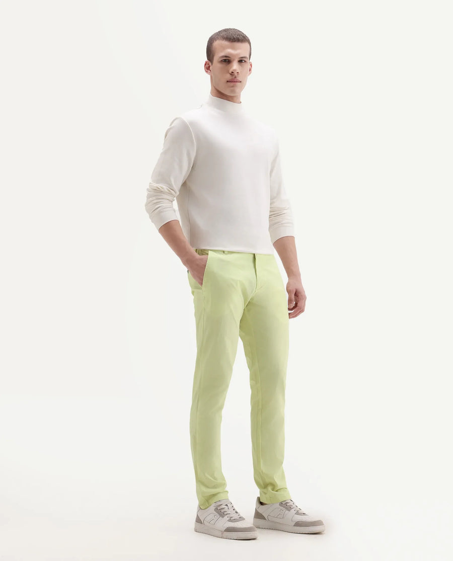 Rare Rabbit Men's Bake Yellow Cotton Plain Regular Fit Trouser