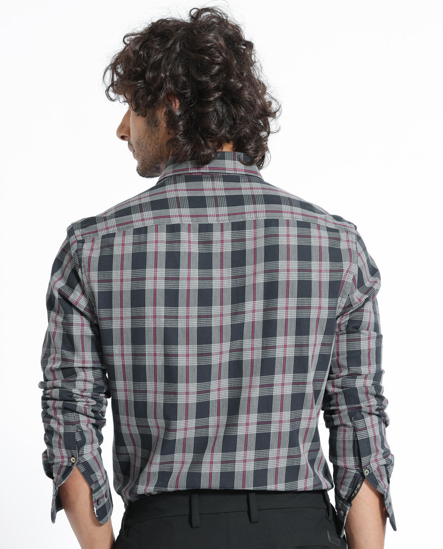 Rare Rabbit Men's Bale Black Cotton Checked Print Regular Fit Full Sleeve Collared Shirt