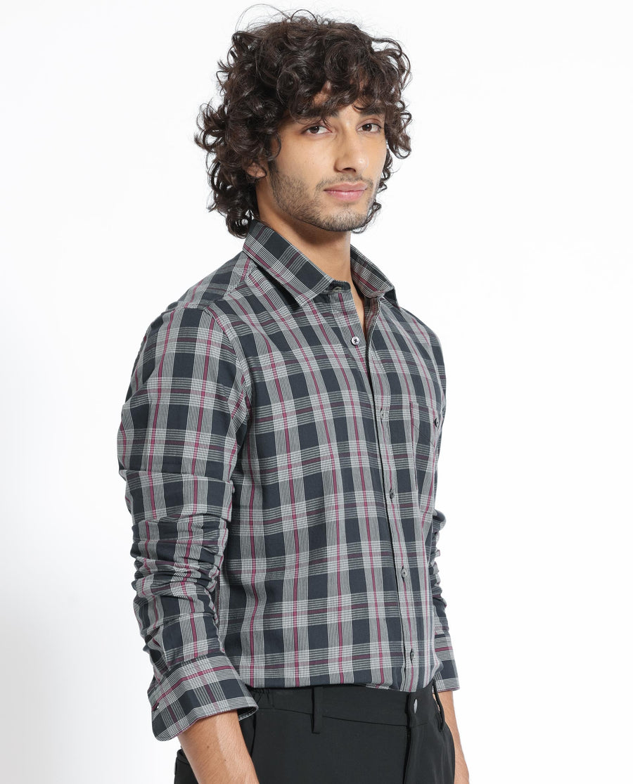 Rare Rabbit Men's Bale Black Cotton Checked Print Regular Fit Full Sleeve Collared Shirt