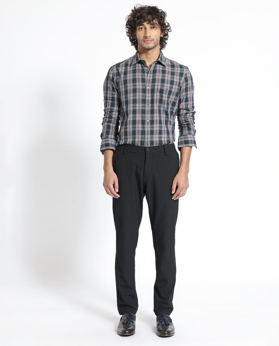 Rare Rabbit Men's Bale Black Cotton Checked Print Regular Fit Full Sleeve Collared Shirt