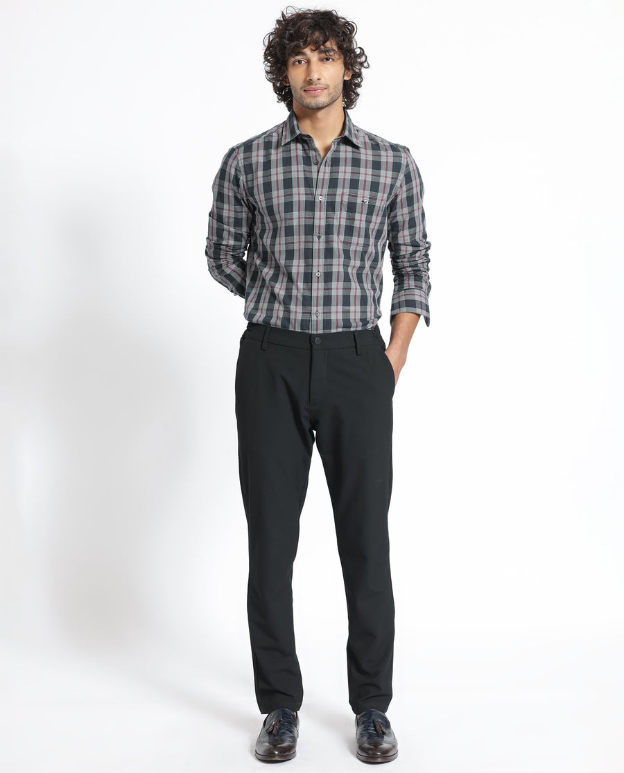 Rare Rabbit Men's Bale Black Cotton Checked Print Regular Fit Full Sleeve Collared Shirt