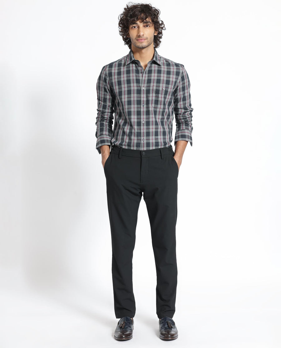Rare Rabbit Men's Bale Black Cotton Checked Print Regular Fit Full Sleeve Collared Shirt
