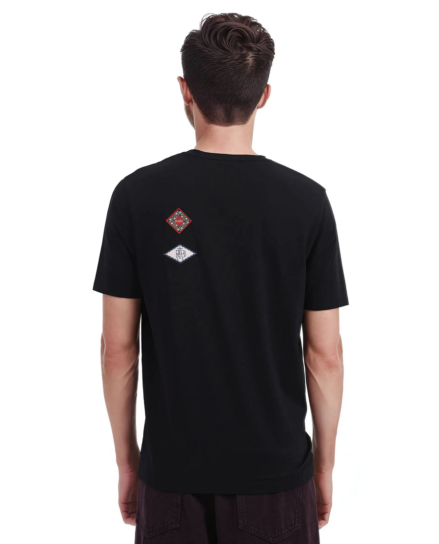 Rare Rabbit Men's Bale Black Cotton Blend Graphic Print Relaxed Fit Half Sleeve Crew Neck T-Shirt