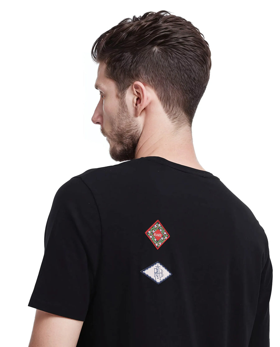 Rare Rabbit Men's Bale Black Cotton Blend Graphic Print Relaxed Fit Half Sleeve Crew Neck T-Shirt