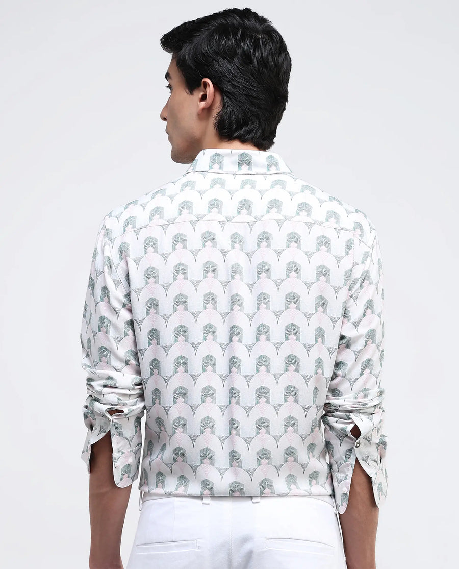 Rare Rabbit Men's Balic-1 Pastel Green Cotton Blend Geometric Print Regular Fit Full Sleeve Collared Shirt