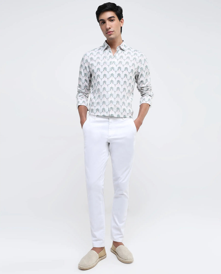 Rare Rabbit Men's Balic-1 Pastel Green Cotton Blend Geometric Print Regular Fit Full Sleeve Collared Shirt