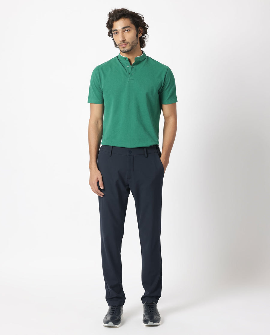 Rare Rabbit Men's Barrie Dark Green Cotton Plain Slim Fit Half Sleeve Polo
