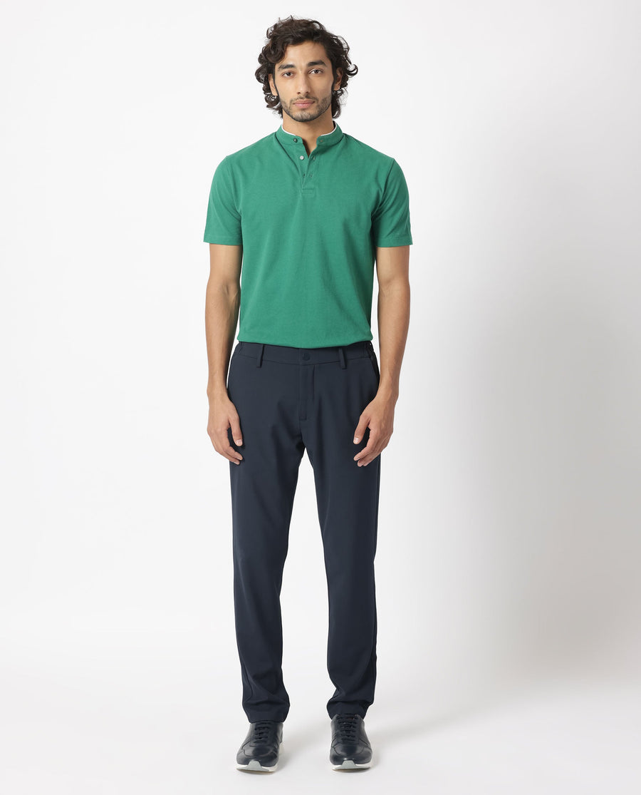 Rare Rabbit Men's Barrie Dark Green Cotton Plain Slim Fit Half Sleeve Polo