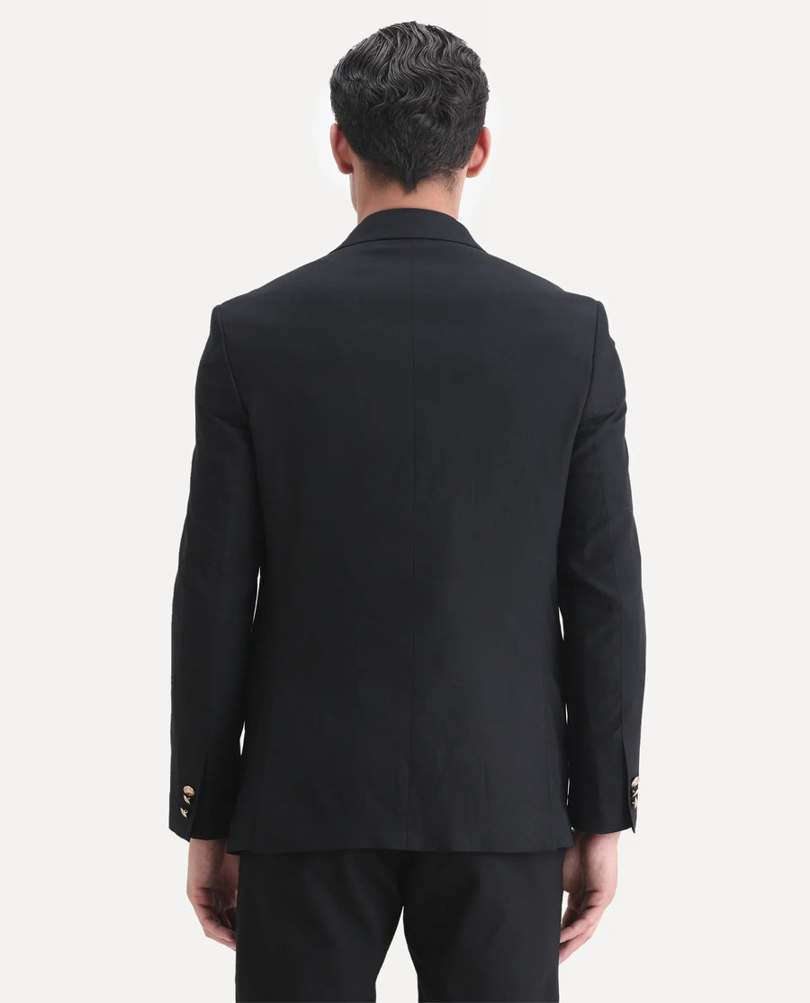 Rare Rabbit Men's Barton Black Polyester Plain Tailored Fit Full Sleeve Lapel Neck Blazer