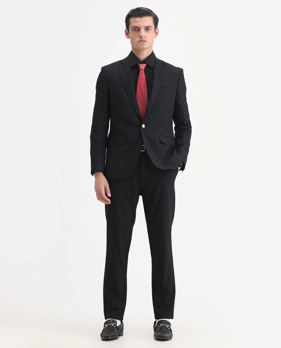 Rare Rabbit Men's Barton Black Polyester Plain Tailored Fit Full Sleeve Lapel Neck Blazer
